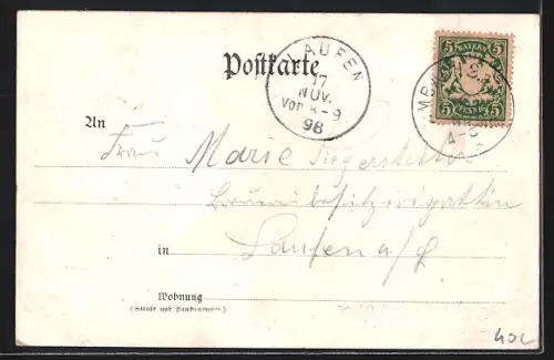 Lithographie Simbach am Inn, Portal der Innbrücke, Pfarr-Kirche, Hauptstrasse