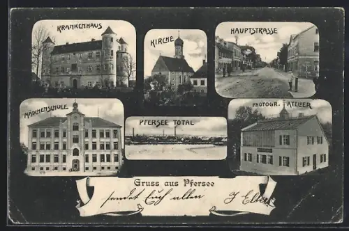 AK Pfersee, Krankenhaus, Hauptstrasse, Mädchenschule, Photogr. Atelier