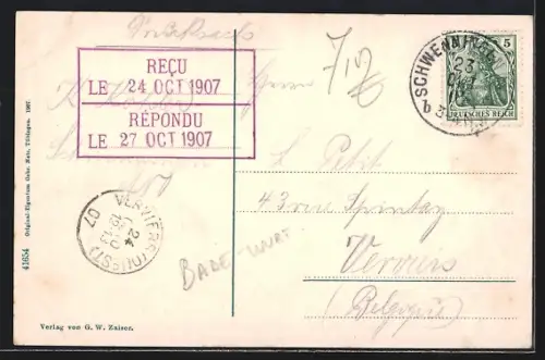 AK Nagold, Württ. Fischereitag 1907, Flusspartie und Burgruine