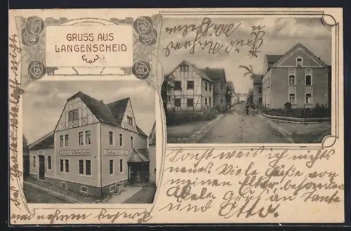 AK Langenscheid, Gasthaus zum Lahntal von Wilhelm Küchler, Strassenpartie