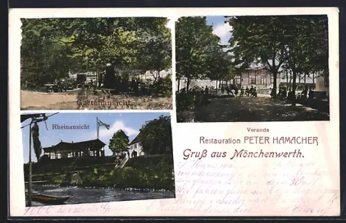 AK Mönchenwerth, Restaurant Peter Hamacher Rheinansicht, Garten, Veranda