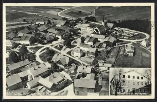 AK Hohenau /Bayr. Ostmark, Gasthaus u. Metzgerei v. Ludwig Piser, Ortsansicht aus der Vogelschau