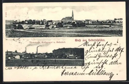 AK Hebertsfelden, Thonwerk, Kolbermor und Bahnhof, Ortsansicht