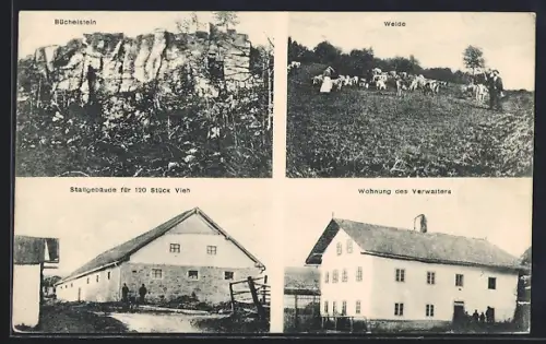 AK Grattersdorf, Gehöft am Büchelstein, Stallgebäude, Wohnung des Verwalters