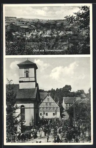 AK Dörrenzimmern / Ingelfingen, Festtag, Prozession vor der Kirche, Totalansicht