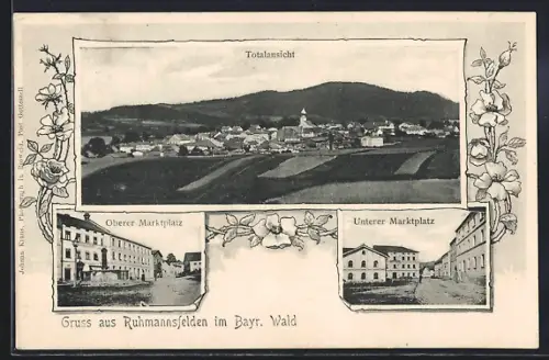 AK Ruhmannsfelden, Oberer und unterer Markt mit Gesamtansicht