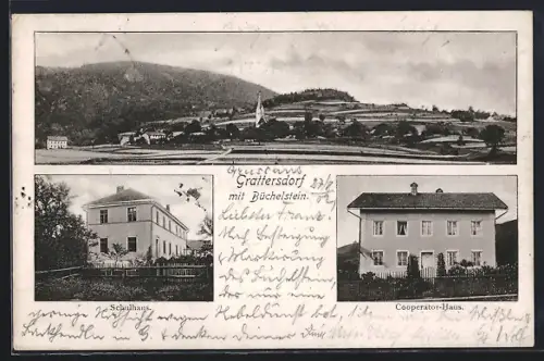 AK Grattersdorf, Cooperator-Haus, Schulhaus, Ortsansicht mit Büchelstein