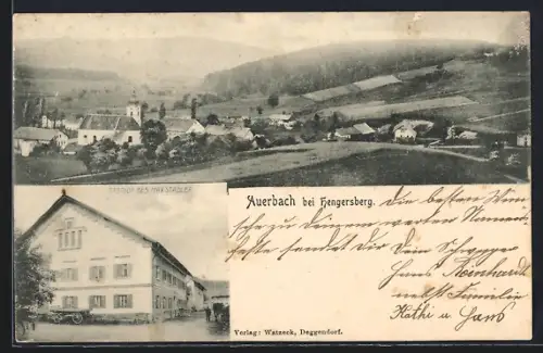 AK Auerbach / Hengersberg, Gasthaus des Max Stadler und Totalansicht