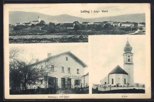 AK Lalling i. bayr. Wald, Handlung von Xaver Geiger, Kirche und Totalansicht