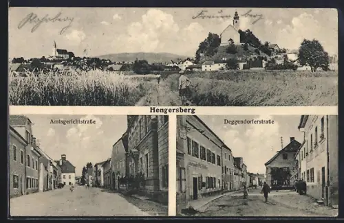 AK Hengersberg / Niederbayern, Amtsgerichtstrasse, Deggendorferstrasse und Ortsansicht