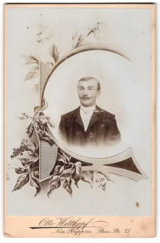 Fotografie Otto Witthopf, Neu Ruppin, Steinstr. 23, Porträt eines Mannes mit Schnurrbart