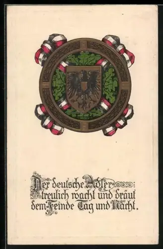 Präge-AK Wappen mit Reichsadler und Reichsfahne