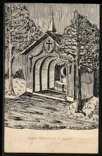 Künstler-AK Lager Waldesruh, Die Kapelle im Wald