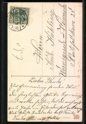 AK Briefträger mit einer Brieftasche voller Geld u. Kleeblätter, Geburtstag