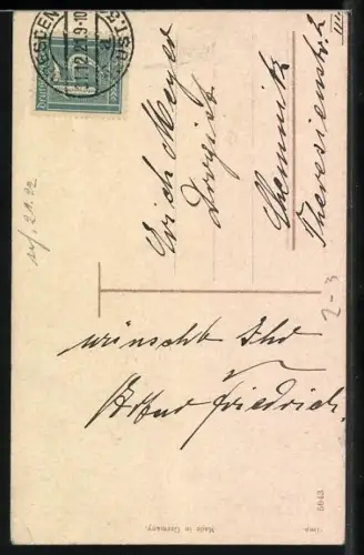 Künstler-AK Betrunkener Mann mit einem Brief an einem Briefkasten, Prosit Neujahr