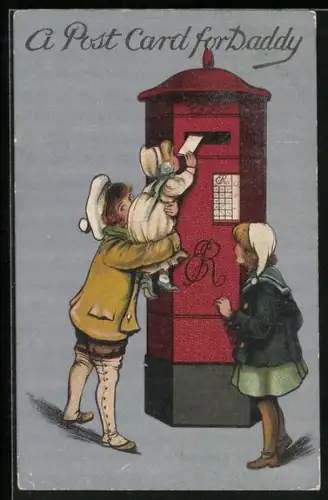 AK Drei Kinder an einem Briefkasten, A Post Card for Daddy