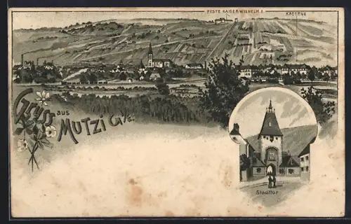 Lithographie Mutzig, Kaserne, Feste Kaiser Wilhelm II, Stadttor