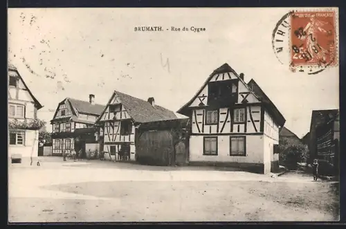 AK Brumath, Rue du Cygne avec maisons à colombages typiques
