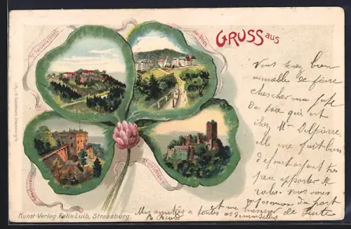 Lithographie Trois Epis, Vues pittoresques des environs sur feuille de trèfle