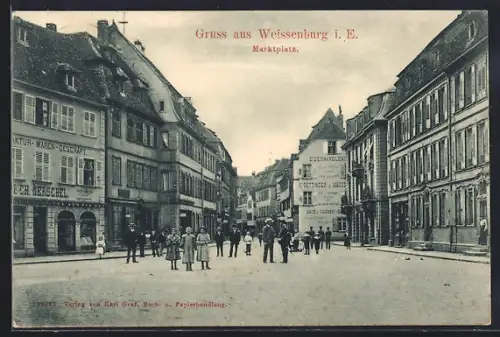 AK Weissenburg i. E., Vue du marché avec passants