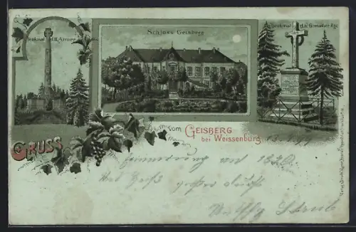 Mondschein-Lithographie Geisberg /Weissenburg, Schloss Geisberg