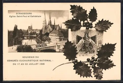 AK Strasbourg, Congrès Eucharistique National 1935, Église Saint-Paul et Cathédrale