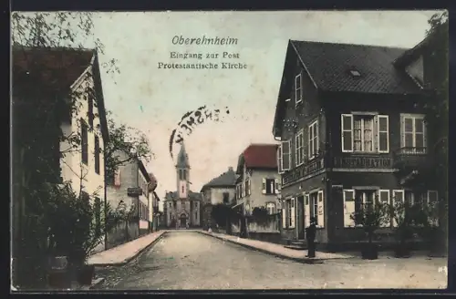 AK Oberehnheim, Entrée de la poste et église protestante