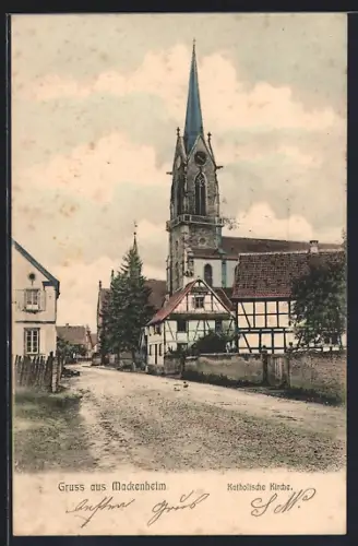 AK Mackenheim, Église catholique et maisons à colombages