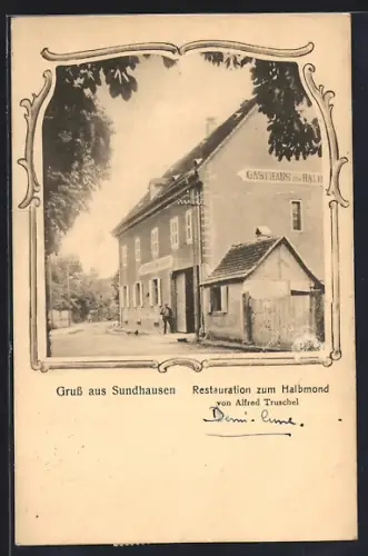 AK Sundhausen, Restaurant zum Halbmond von Alfred Truschel