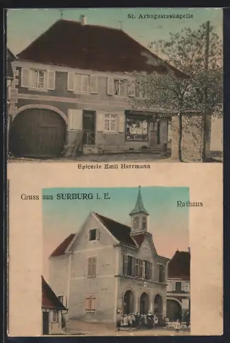 AK Surburg i. E., St. Arbogastuskapele und Rathaus