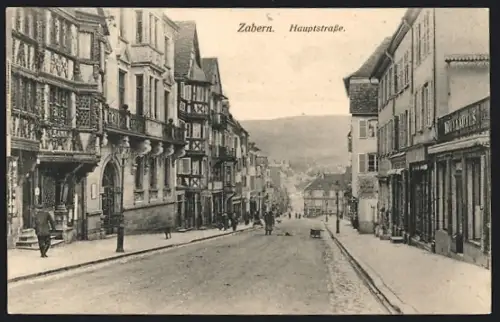AK Zabern, Hauptstrasse mit Geschäften