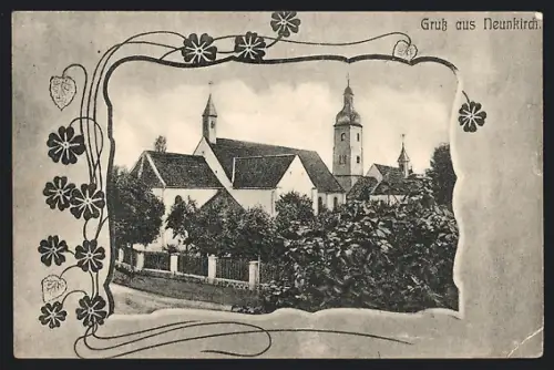 AK Neunkirch, Vue de l`église entourée de végétation luxuriante