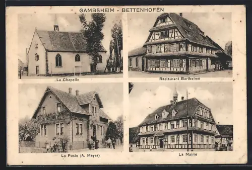 AK Gambsheim-Bettenhoffen, La Chapelle, Restaurant Barthelmé, La Poste, La Mairie