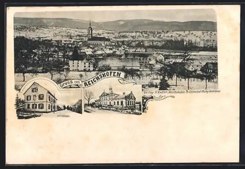 AK Reichshofen, Bahnhofstrasse, Knabenschule und Totalansicht