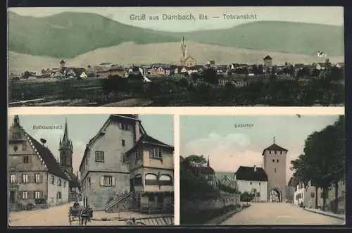 AK Dambach /Els., Totalansicht, Rathausplatz und Untertor