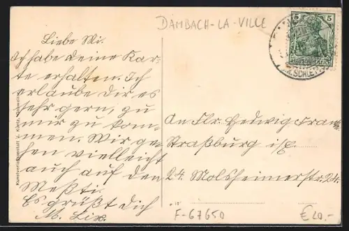 AK Dambach /Els., Totalansicht, Rathausplatz und Untertor