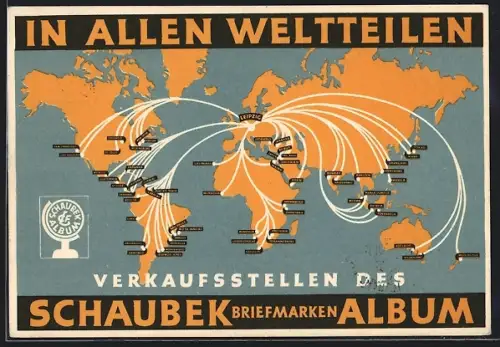 Künstler-AK Berlin, Tag der Briefmarke 1938, Reklame für Schaubek-Briefmarkenalbum, Weltkarte, Ganzsache
