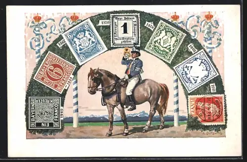 AK König Ludwig III. v. Bayern, Portrait mit Eichenkranz, Briefmarken, Ganzsache Bayern