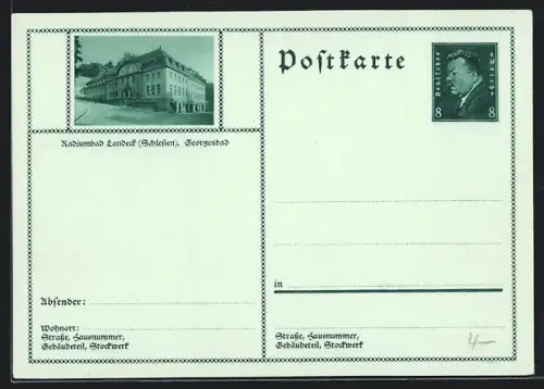 AK Landeck /Schlesien, Georgenbad, Ganzsache