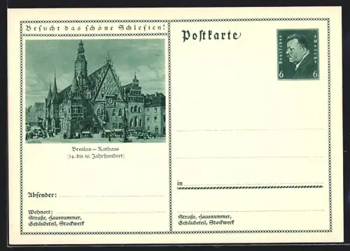 AK Breslau, Rathaus, Ganzsache