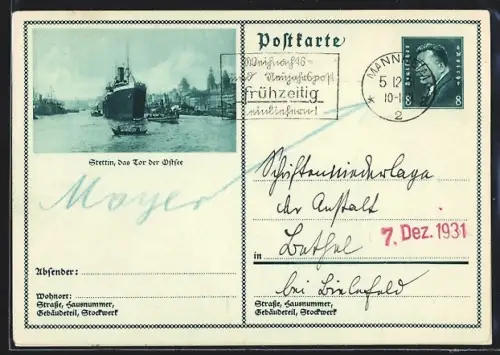 AK Stettin, Hafen, Ganzsache