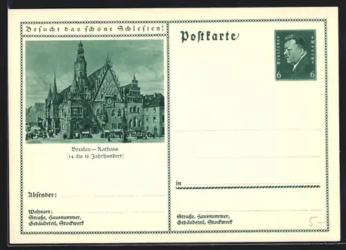AK Breslau, Rathaus, Ganzsache
