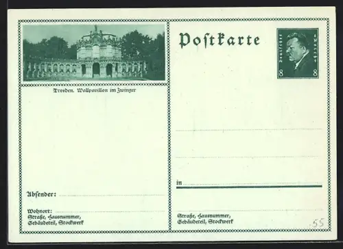 AK Dresden, Wallpavillon im Zwinger, Ganzsache
