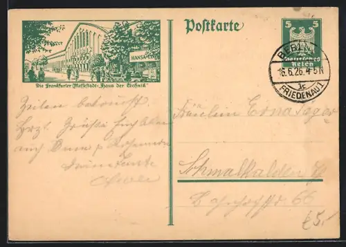 AK Frankfurt, Messestadt, Haus der Technik, Ganzsache