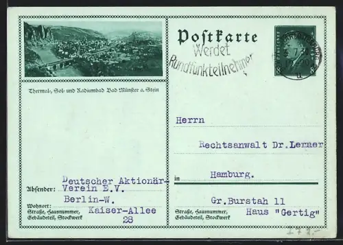 AK Bad Münster a. Stein, Ortsansicht, Ganzsache