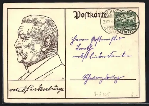 AK Paul von Hindenburg, Ganzsache