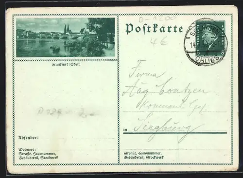 AK Frankfurt /Oder, Ortsansicht, Ganzsache