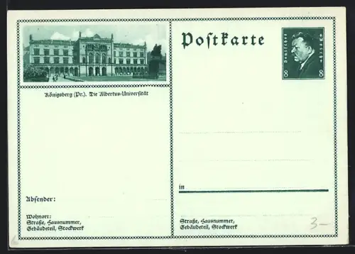 AK Königsberg /Pr., Albertus-Universität, Ganzsache
