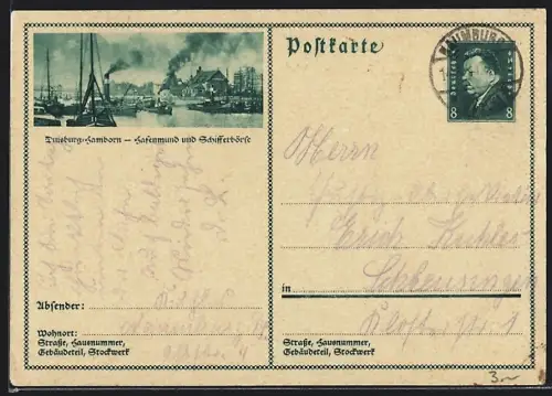 AK Duisburg-Hamborn, Hafenmund und Schifferbörse, Ganzsache