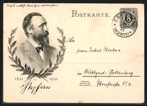 AK Portrait Heinrich von Stephan, Ganzsache